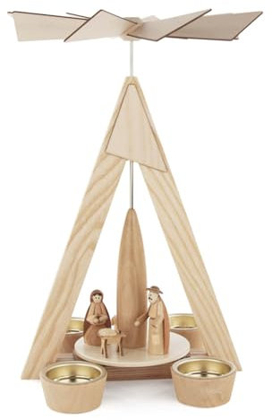 Rudolphs Schatzkiste Teelichtpyramide Christi Geburt Natur BxHxT 20x29x20cm NEU Holzpyramide Tischdekoration Dekoration Weihnachten Wärmespiel Lichter Figur Edelholz Seiffen Erzgebirge Holz Flügel