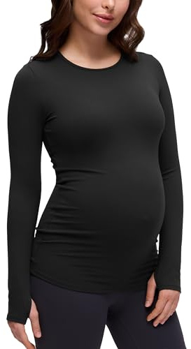 CRZ YOGA Women's Butterluxe Maternity Long Sleeve Top Pregnancy Clothes Crewneck Basic Shirts Soft Athletic Yoga Casual Tee Shirt Black 10