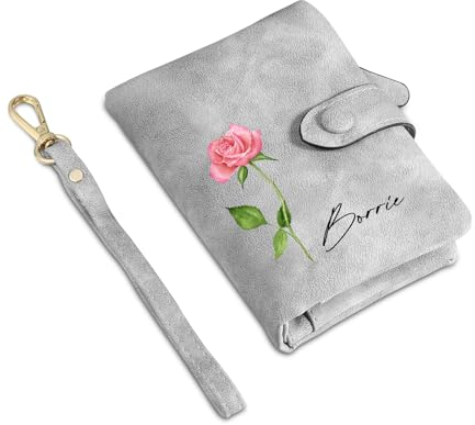 Geldbörse Damen Leder Personalisierte Geschenk für Frauen: Portemonnaie Damen mit Namen und Geburtsblume Mama Geschenk Muttertag Mutter Geschenk Freundin Geburtstag