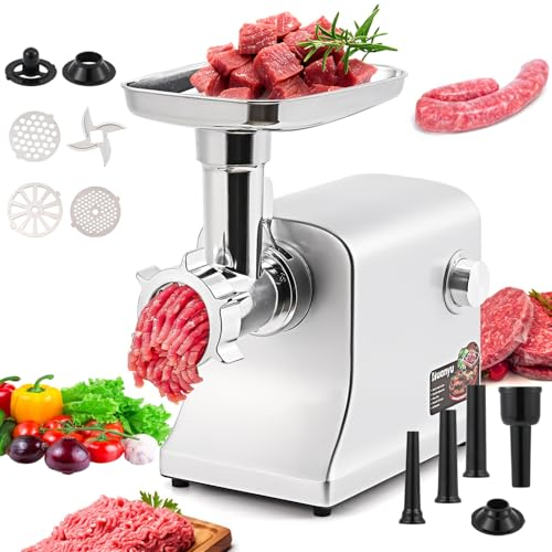 Huanyu Picadora Electrica 2800W Max Picadora de Carne Eléctrica Multifunción Picadora Electrica de Alimentos Con Embutidora de Chorizos Trituradora de Carne Para Uso Doméstico y Comercial