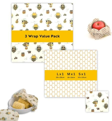 HNTR Value Beeswax Wraps - Set of 3 | 3 Sizes | Plastic-Free Alternative