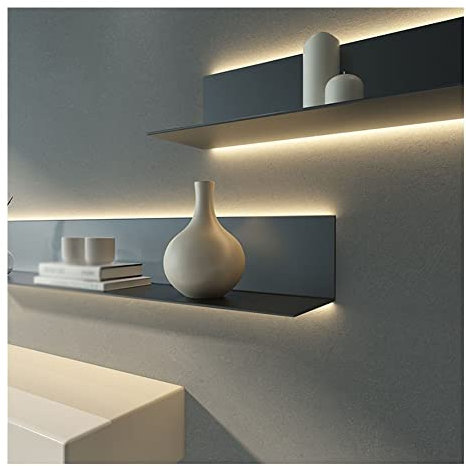 LXHONG Schwebendes Metall-Wandregal, Bilderleiste mit eingebautem beleuchtetem LED-Licht für Ence Bar, Arbeitsplatte, Wohnzimmer, Badezimmer, modernes rustikales Regal (Farbe: Schwarz, Größe: 80 x 20