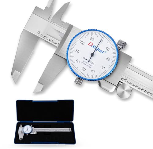 Dasqua Calibro a quadrante Strumento di misura 0-150 mm, calibro professionale di alta precisione, doppio antiurto per macchinisti, laboratorio, precisione 0,02 mm