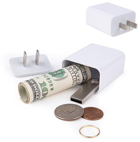 Plug Storage Realistic Looking Charger with Storage Hiding Places for Valuables Charger Diversion Safe, White