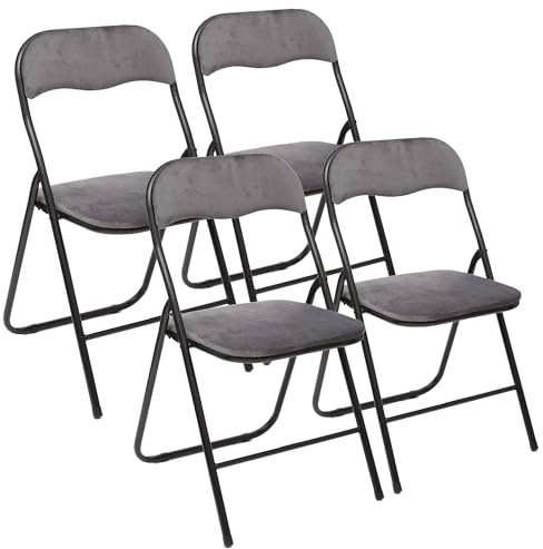 WELL HOME MOBILIARIO & DECORACIÓN Lot de 4 chaises Pliantes en Velours Gris 44 x 52 x 73 cm, 44x52x73