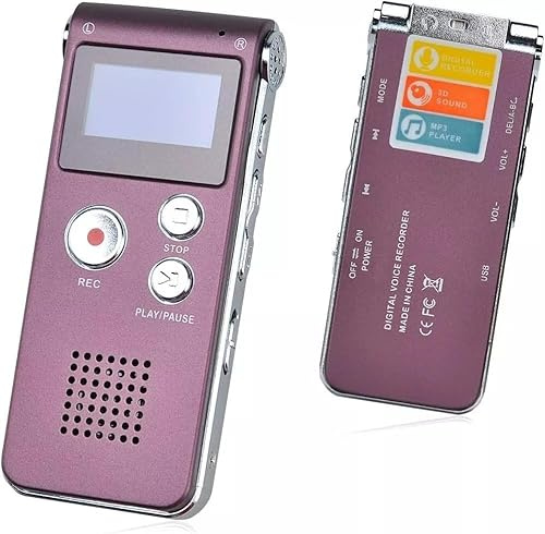 Rigwig Enregistreur vocal numérique 3072 kbps HD avec lecture, 7 niveaux de réduction intelligente du bruit, dictaphone, autonomie de batterie de 30 heures, enregistreur audio (8 Go) (rouge cerise)