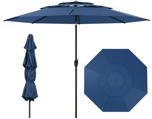 COSTWAY Sonnenschirm windfest stabil, 300 cm Gartenschirm mit Kurbel, beidseitig um 30° knickbar, UV-Schutz, Terrassenschirm belüftet, Marktschirm für Terrasse, Garten, Balkon (Marineblau)