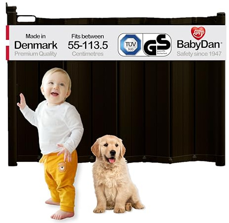BabyDan Guard Me - Puerta de Escalera retráctil automática Extra Ancha, se Adapta a Aberturas de Entre 55 y 113.5 cm, Color Negro, Fabricada en Dinamarca, Puerta de Seguridad para bebés (Puerta para