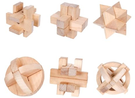 SUPVOX 6pcs Wooden Kongming Lock Puzzle Toy Interlocking Intellectual Brainteaser for Children Educational Mind Development Traditional Luban Lock Game Set
