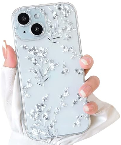 NITITOP Skal för iPhone 15 Sött Transparent Blomma Mönster Aestetiskt Blommig Design för Kvinnor Tjejer Klar Genomskinligt Mjukt TPU Stötsäker Skyddande Fodral - Vit | för kvinnor flickor, estetisk konstnärlig blomdesign, transparent mjuk TPU stötsäkert fodral, fullständigt kameraskydd