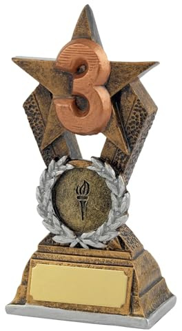 SilverTrophy: Trofeo stella di bronzo 3 ° posto, terzo, medaglia di bronzo, numero 3, scherzo divertente perdente, regalo aziendale, figurina conveniente, piastra per incisione, premio sportivo