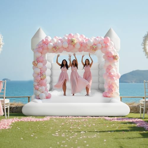 Warmiehomy White Bouncy Castle Indoor Wedding Photo Kids Party Inflatable Bounce Play House for Garden Park Backyard Wedding Birthday Celebration Events 337x243x230CM