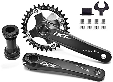 Ykpoo IXF Aluminum MTB Road Bike Bicycle Crank Set Bottom Bracket BB 170mm BCD 104mm 32T/34T/36T/38T Chainring +Crank + BB (Red, 34T1)