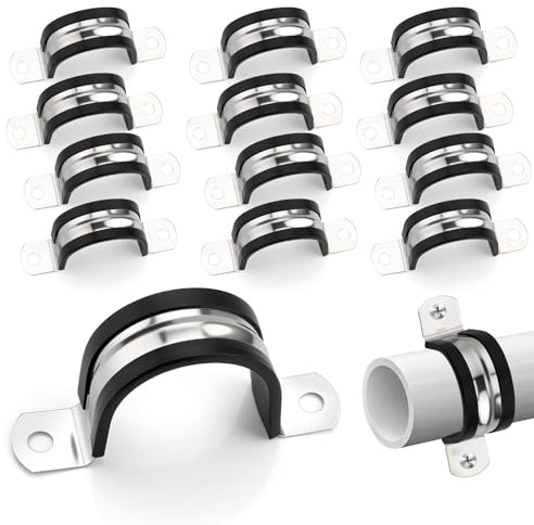 qjuwhua 15 st rörklämma Ø 38 mm 304 rostfritt stål sadelklämmor med gummi tvåhåls rör-remklämmor U-formade fästen för fixering och installation av rör, tråd, sladd och kablar