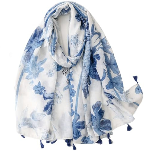 MAIRY Women Scarf Floral Soft with Tassels Long Large Oversized Shawls Wraps Lightweight Ladies Scarves FL-M03