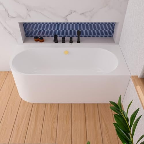 ECOLAM Baignoire autoportante Vigoo 180x80 cm version droite | montage mural | siphon click-clack doré | set complet