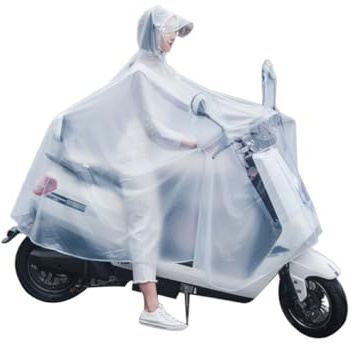 SOPOTUTU Cape de Pluie Velo Femme en PVC Blanc, Imperméable pour Adultes, Modèle Une Pièce, Protection Tête, Conduite et L'extérieur