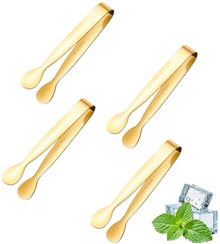 4 Stück Zuckerzange,Edelstahl Zangen Candybar,Mini Eiszange für Eiswürfel und Candybar,Servierzange für Dessert und Buffet,Kleine Zange für Zuckerwürfel,Eiswürfelzange für Bar,Picknick & Party(Gold)