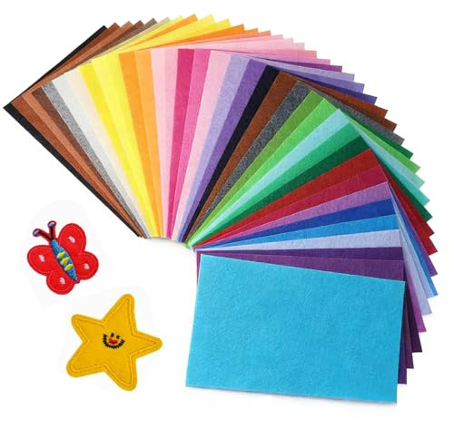 A4 Felt Sheets for Crafts, Assorted Coloured Felt Fabric, 50 Pcs | 50 assorted vibrant colours, Soft non-woven fabric, Easy to cut & glue, Suitable for sewing & DIY projects