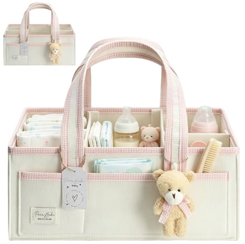 RNPKZ Babyblöja filtpåse, skötbord arrangör förvaringskorg, babyblöja Caddy av filt med avtagbara fack, för skötstation, födelse och för babyönskelistan,