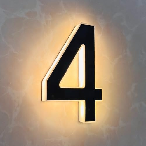 Solcellsskylt för Husnummer, 12 cm/4,7 tum LED-husnummer Varmt upplyst adressnummerskylt Soldriven modern utomhusheminredning för Hem,Trädgård(4,Height 17cm (6.7in))