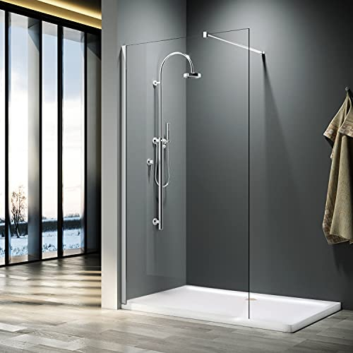 ELEGANT 700mm Wet Room Shower Enclosure Easy Clean Screen Panel with 700x1200mm Walk in Stone Stone Shower Tray and Waste
