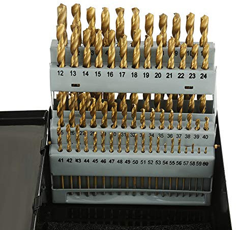 Twist Drill Bits Set, 60 Piece 1#-60# Titanium Nitride Coated Numbered Drill Bit Set HSS Shank Twist Drill Bits with Box (0.040 - 0.228)