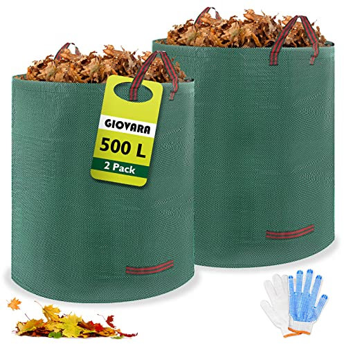 GIOVARA Lot de 2 sacs de jardin robustes de 500 L Sacs de jardin réutilisables avec poignées pour les déchets de jardin et pliable pour le traitement des feuilles dans le jardin