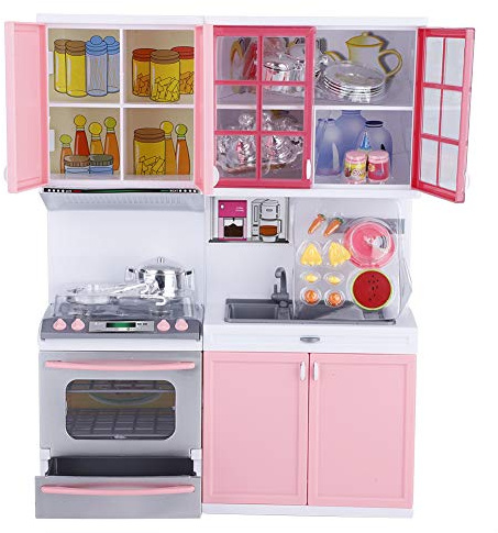 Juego De Cocina para Niños Playset Mini Juego De Juguetes De Cocina con Horno Microondas, Ganchos, Estufa y Fregadero Extraíble, Juguete Educativo para Niños De Cocina