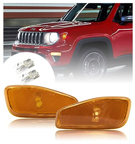 Indicatore di direzione con lente gialla, ambra e indicatore di direzione, con lampadina alogena per 2015-2022 J eep Renegade Canbus Nessun errore OEM Fit (2 pezzi)