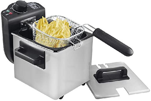 Suinga Freidora eléctrica 1,5 litros de Capacidad. Temperatura Ajustable y Filtro antiolores. Potencia 1000W. Acero Inoxidable