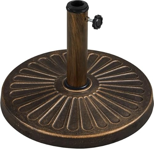 Yaheetech Base per Ombrellone da Giardino in Resina e Metallo Supporto 10 kg per Pali da Ø38mm o Ø48mm con Manopola Esterno Veranda Terrazza Piscina Spiaggia Patio Bronzo