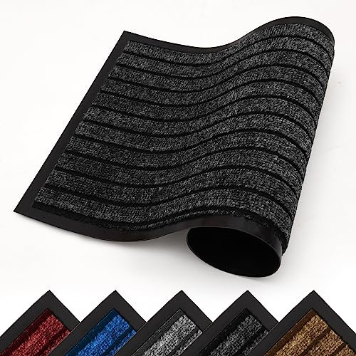 Hafaa Door Mat Indoor & Outdoor Black 60x90 cm Non Slip Washable Doormat Dirt Trapper Water Absorbent Rubber Mat Heavy Duty Floor Mats