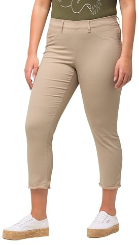 Ulla Popken Pantalon Bengaline 7/8 Sienna, Ourlet à Franges, Jambe Étroite, Mastic Foncé, 56W X 32L Femme