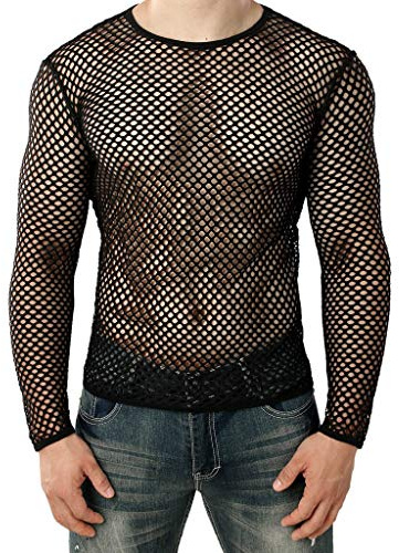 Skjorta för män, långärmad muskel, transparenta skjortor, fisknät, genomskinlig t-shirt, långärmad mesh, undertröja, sexig, nättopp, klubbkläder, män, nätskjorta med halv ärm, t-shirt