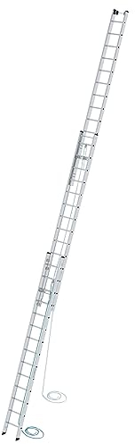 PROREGAL Sprossen-Seilzugleiter 3-teilig ohne Traverse 3x16 Sprossen | Leiter, Teleskopleiter, Trittleiter, Bockleiter, Sprossen-Doppelleiter