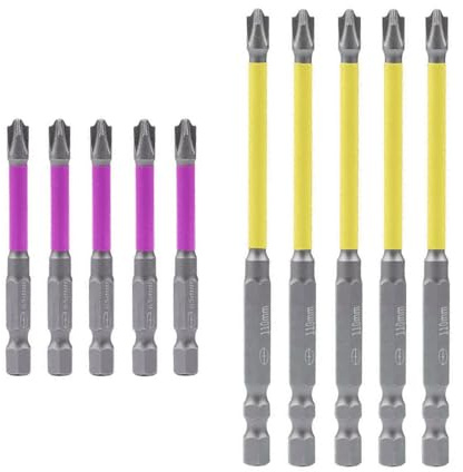 Saipor 10Pcs Magnetic FPH2 Electrician Impact Screwdriver Bit Set, 1/4 Inch Hex Shank FPH2 Bits 65mm & 110mm Length, Phillips Slotted Bits, Cross Slot Screw Driver Drill Bit Used on Air Switch