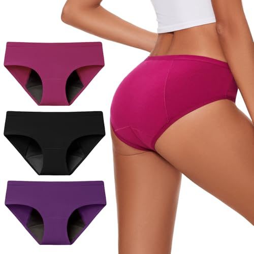 Molasus Period Underwear for Women Washable Incontinence Pants High Absorbency Protective Menstrual Knickers Ladies Bladder Control Leakproof Cotton Briefs Multipack Multicolor XL