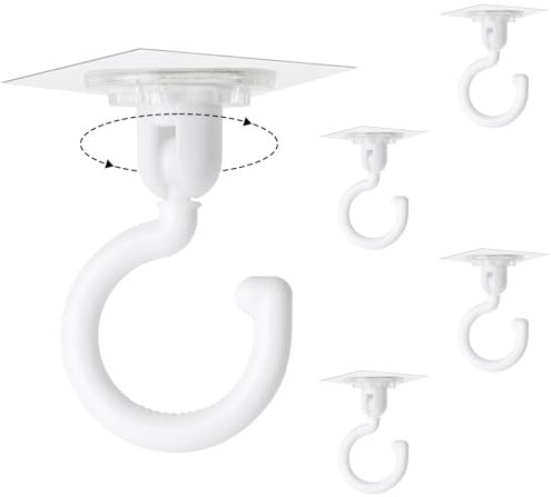 Ywwltt Lot de 6 Crochets Autocollants Rotatifs à 360°, Crochet Adhésif Plafond, Crochet Plafond Sans Percer, Crochets Muraux Adhésif Salle de Bain, pour Salle de Bain Toilettes Cuisine Mur Plafond