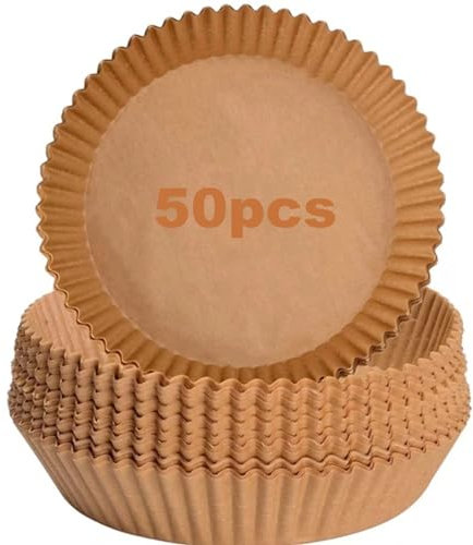 Eleutheromania 50 pièces de papier sulfurisé pour friteuse à air chaud, papier sulfurisé antiadhésif imperméable à l'huile pour friteuse à air, four à micro-ondes, four à vapeur (50 Arrondi)