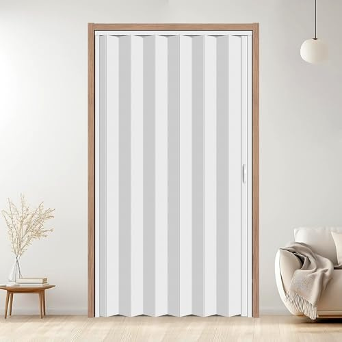 CCBOYSHARDWARE 48X80in PVC Accordion Door Interior, Folding Doors with Lock and Handle,Space-Saving Double-Layer Sliding Door for Closet, Pantry & Room Divider, Easy to Clean, Trimmable