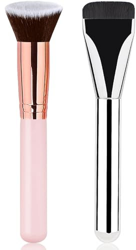 Set de Brochas de Maquillaje 2pcs Brocha para Base & Colorete Brush Alta Densidad Liquid Base con Fibra Pinceles Profesionales Primera Calidad SHS