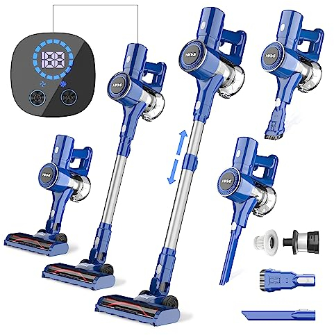 HiKiNS Akku Staubsauger 28000PA/380W, Kabelloser Stabstaubsauger, 6 IN 1 Staubsauger mit LED-Anzeige, Max 45 Minuten, Leichter Staubsauger für Hartholzböden, Niedrigflorige Teppiche, Tierhaare