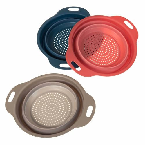 SIDCO Küchensieb 3 x faltbar Nudelsieb Faltsieb rund Abtropfsieb Seiher groß Camping Sieb