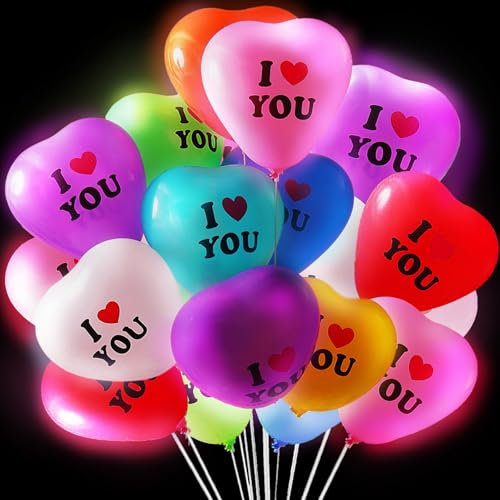 YOUYIKE Paquete de 40 Globos LED Luminosos de 12 Pulgadas, versión en Color con patrón de Amor, con Luces de Colores, para Fiestas, cumpleaños, propuestas, Matrimonios, Carnaval, Decoraciones