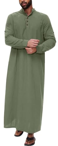 RUMAOZIA Ropa árabe para hombre Abaya Hombre Caftán Vestido Marroquí Vestido de Noche Musulmán Pijama Tóbal Lino Bata Étnico Ramadán Musulmán Vestido Árabe Caftán Botones Túnica, #N/A, XL