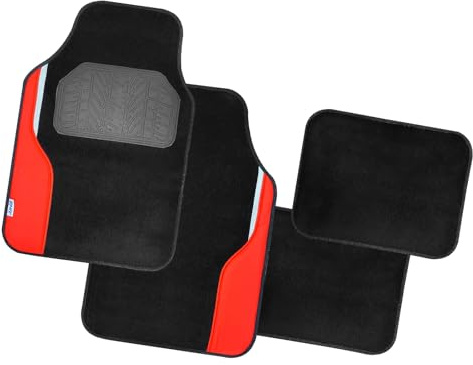 Enerfero Juego de 4 Alfombrillas para Coche, Universales, Antideslizantes y Duraderas, Rojo, Plástico, 64x44cm (Delanteras), 43x30cm (Traseras)