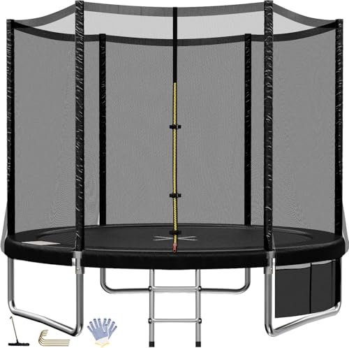 TRIUMPHKEY Trampolin Outdoor Kinder Ø 183/228/305/366/427 cm, Gartentrampoline Indoor Kindertrampolin Komplettset mit Sicherheitsnetz, Leiter, Randabdeckung, Belastbarkeit 50 kg Schwarz