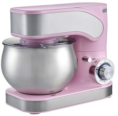 DMS® Küchenmaschine, 1600 Watt, 6,5L Edelstahlschüssel, 6 Geschwindigkeiten, Knethaken, Rührbesen, Schneebesen, Spritzschutz, Teigmaschine, Rührmaschine, Knetmaschine, leistungsstark, KM-1600 (Rosa)