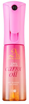 2bTanned Carrot Oil SPF 6 Dry Tanning Spray (100ml Travel Size), Tanning Accelerator with Sunscreen, Tyrosine and Vitamin A & E, UVA & UVB Protection, Sweet Vanilla Scent